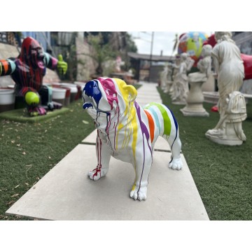 Statue de chien bulldog anglais design multicolores en résine